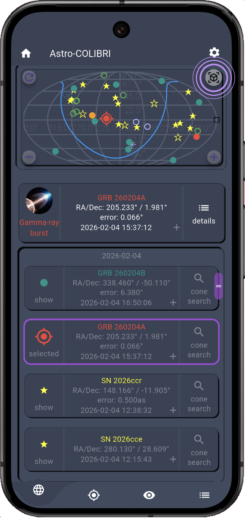 Main map button to open AR mode